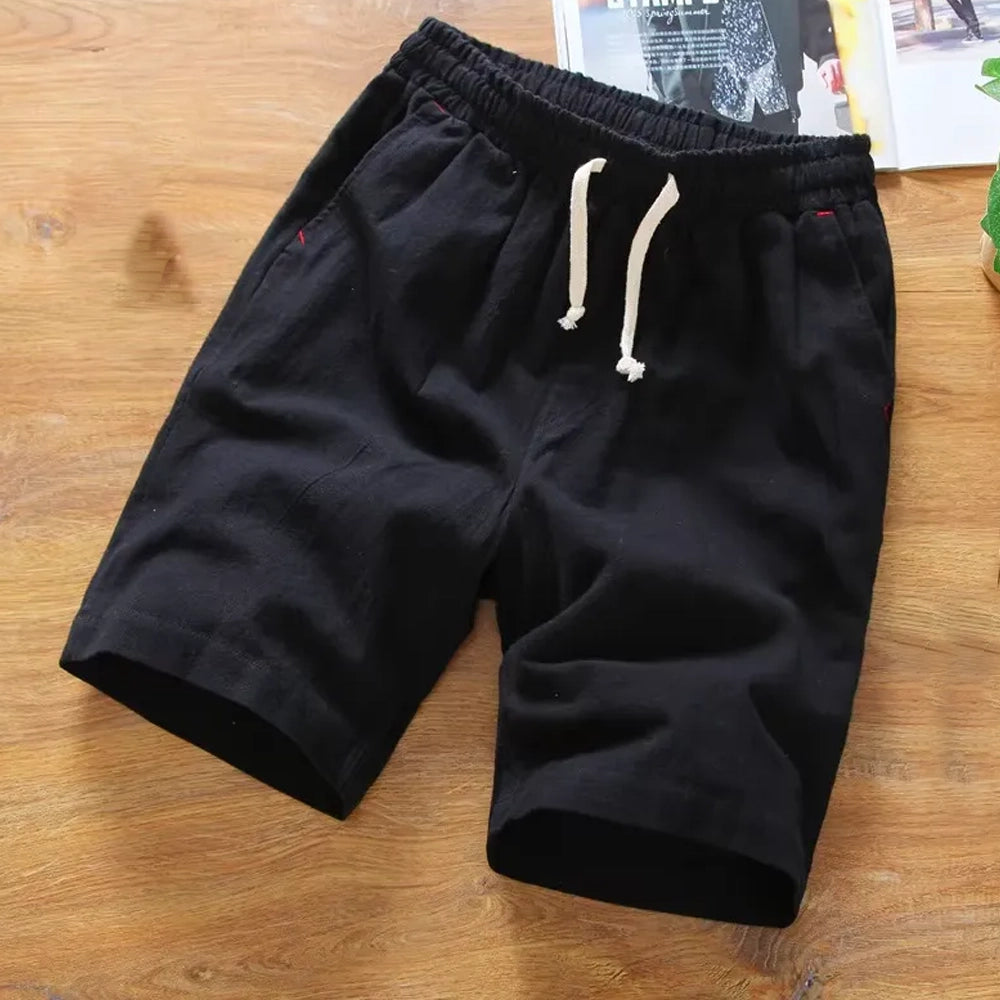 Herren Sommer-Shorts aus Baumwolle und Leinen Atmungsaktive, lockere Freizeithose im Retro-Stil Knielange Trend-Shorts
