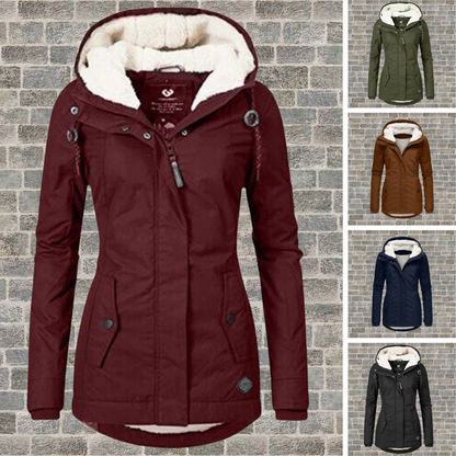 Plissierter Baumwollmantel mit Kapuze – Winterjacke Damen