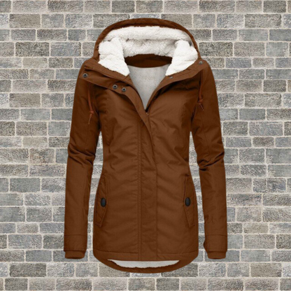 Plissierter Baumwollmantel mit Kapuze – Winterjacke Damen