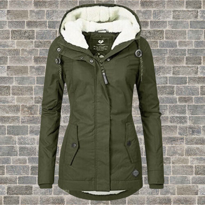 Plissierter Baumwollmantel mit Kapuze – Winterjacke Damen