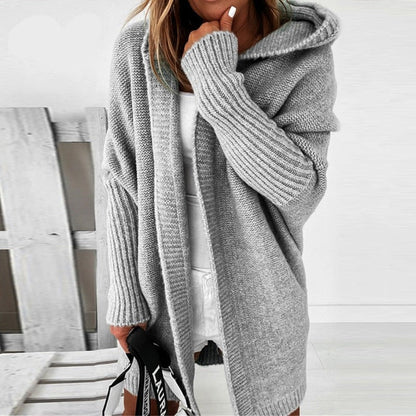 Kuscheliger Damen Cardigan mit Kapuze - Oversized Strickjacke Herbst Winter