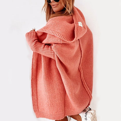 Kuscheliger Damen Cardigan mit Kapuze - Oversized Strickjacke Herbst Winter