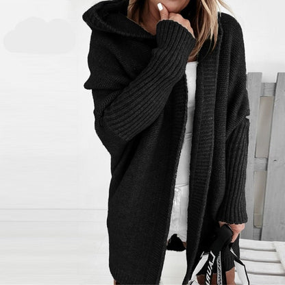 Kuscheliger Damen Cardigan mit Kapuze - Oversized Strickjacke Herbst Winter