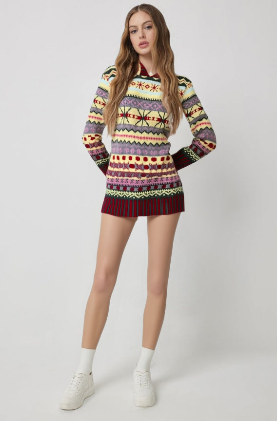 Norwegerpullover Damen Kapuzenpullover Winter Langarm Strickpullover