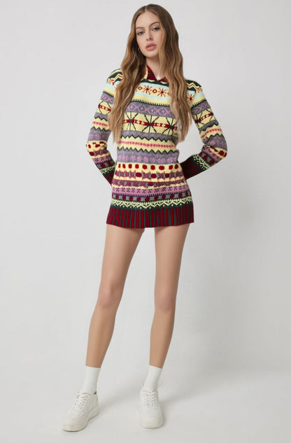 Norwegerpullover Damen Kapuzenpullover Winter Langarm Strickpullover