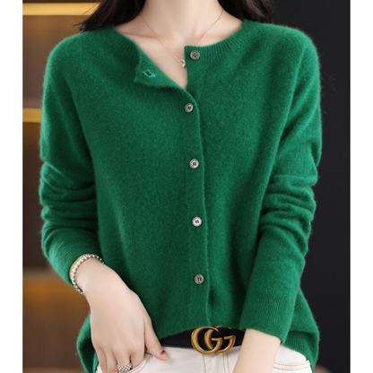 Damen Pullover Rundhals Cardigan Langarm