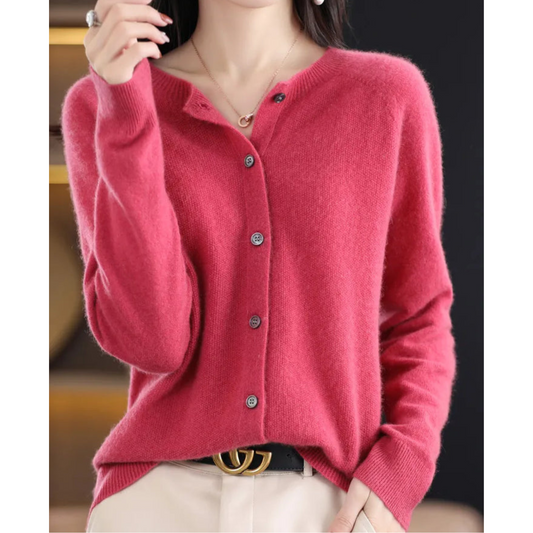 Damen Pullover Rundhals Cardigan Langarm
