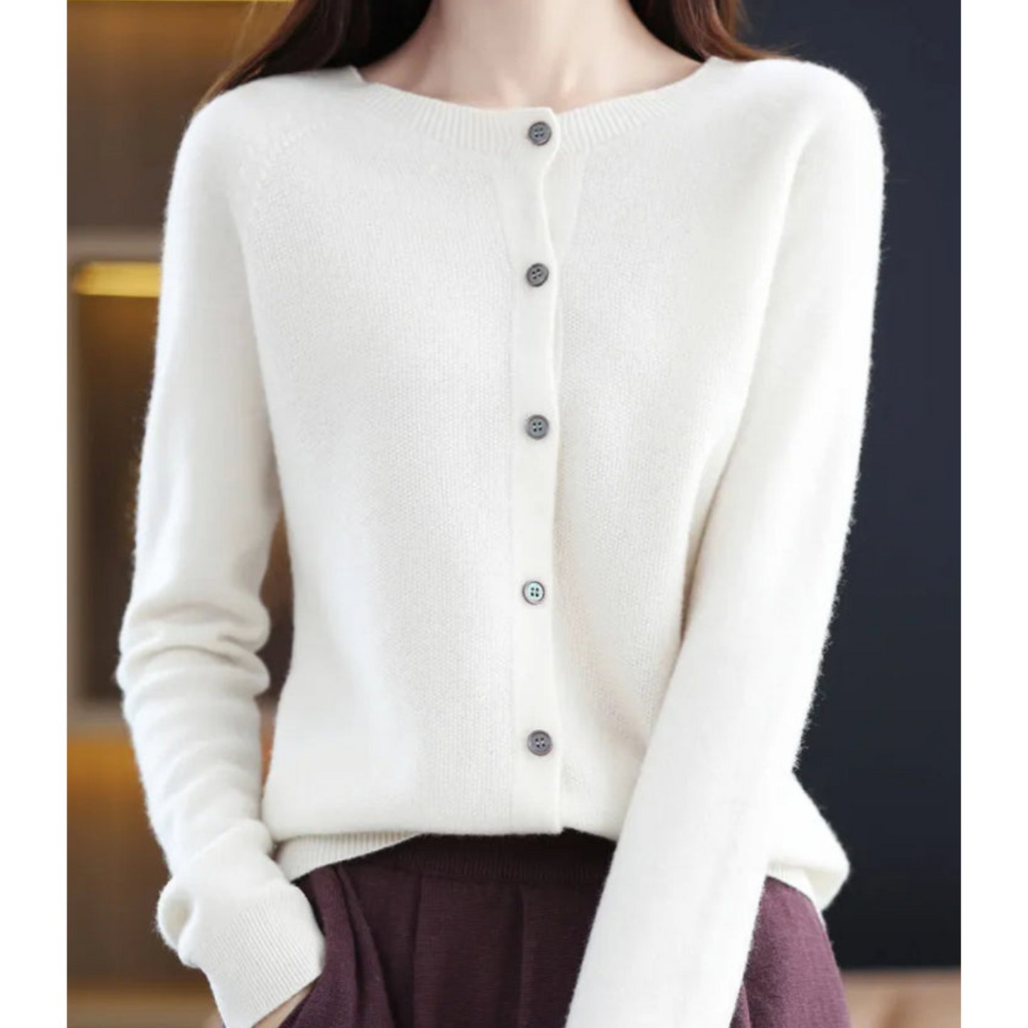 Damen Pullover Rundhals Cardigan Langarm