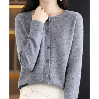 Damen Pullover Rundhals Cardigan Langarm