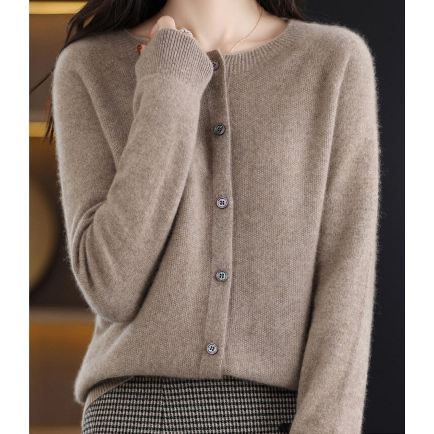 Damen Pullover Rundhals Cardigan Langarm