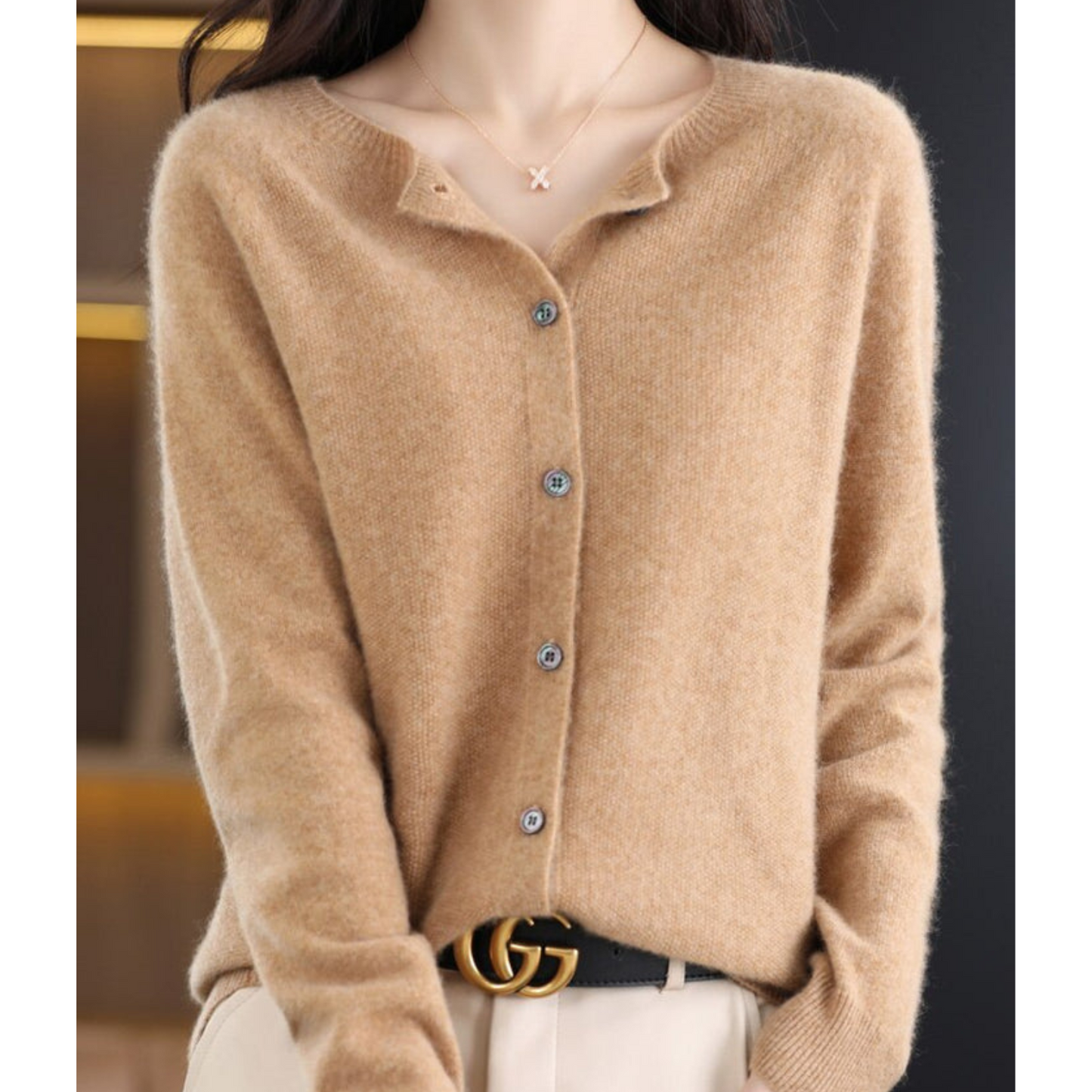 Damen Pullover Rundhals Cardigan Langarm