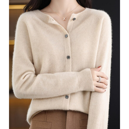 Damen Pullover Rundhals Cardigan Langarm