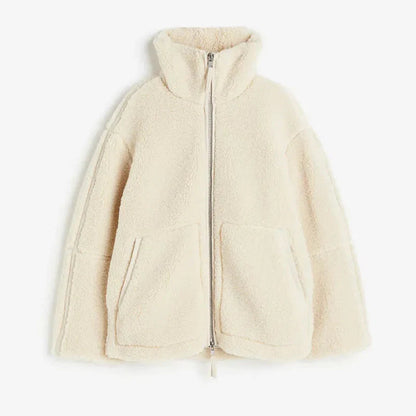 Damen Lammwolljacke Warme Winterjacke mit Reißverschluss