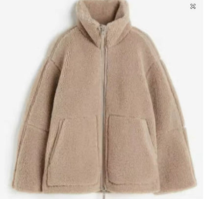 Damen Lammwolljacke Warme Winterjacke mit Reißverschluss