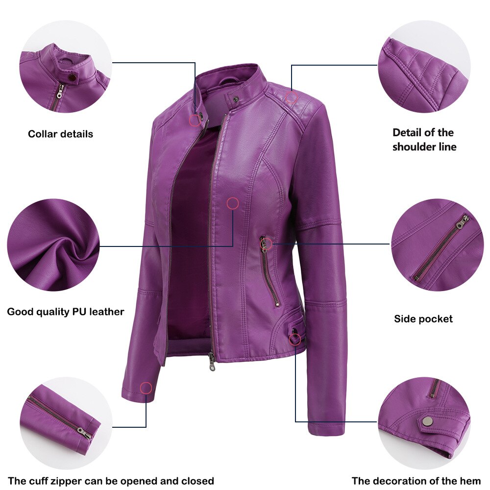 Damen Lederjacke mit Mao-Kragen Eleganter & Klassischer Look