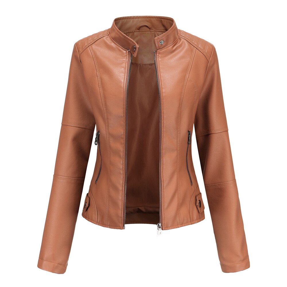 Damen Lederjacke mit Mao-Kragen Eleganter & Klassischer Look