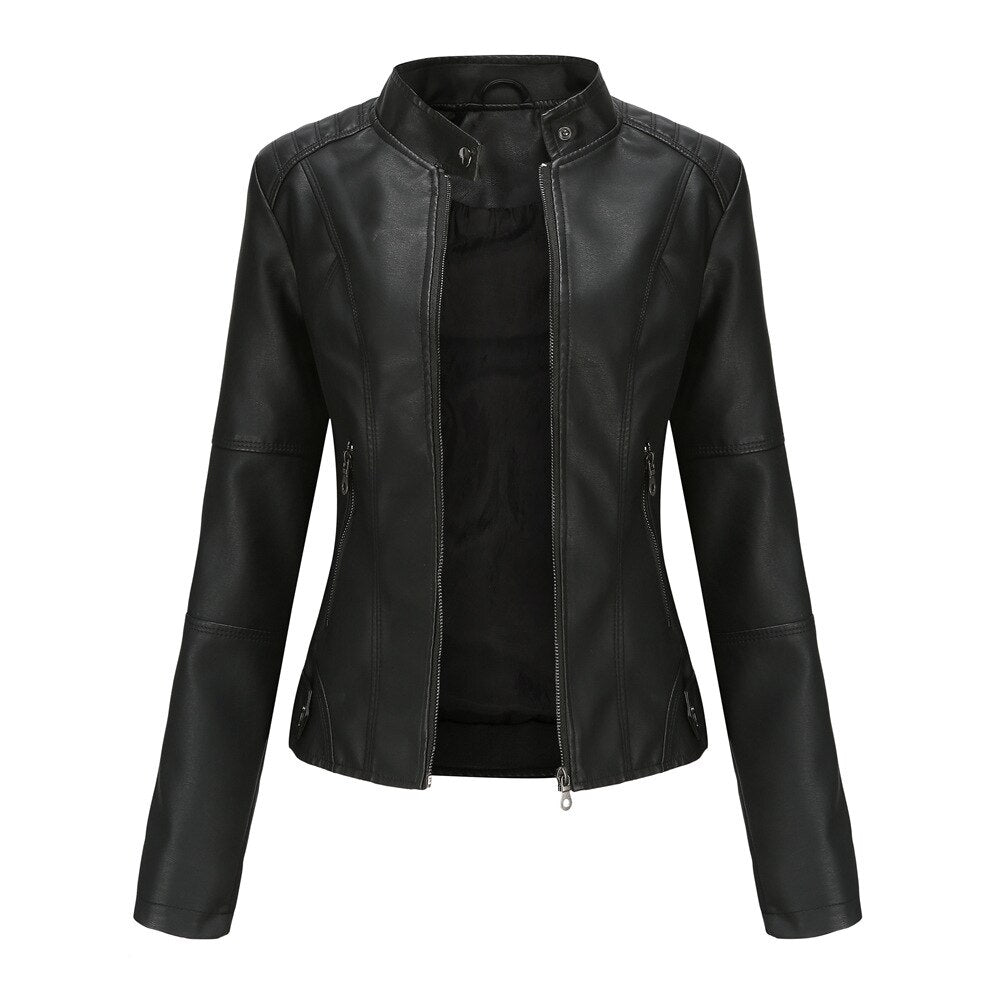 Damen Lederjacke mit Mao-Kragen Eleganter & Klassischer Look
