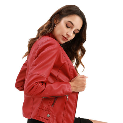 Damen Lederjacke mit Mao-Kragen Eleganter & Klassischer Look