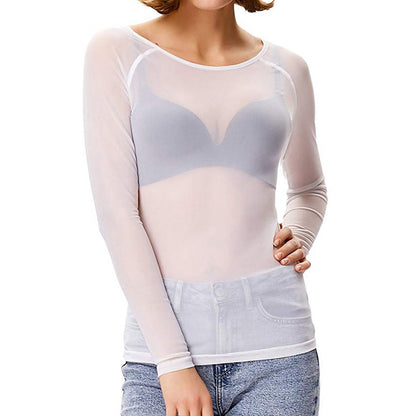 Langärmliges Mesh-Top Damen Winter Polyester