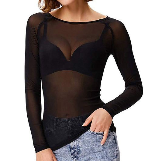 Langärmliges Mesh-Top Damen Winter Polyester