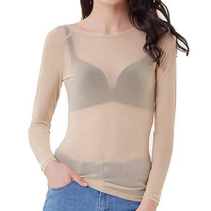 Langärmliges Mesh-Top Damen Winter Polyester