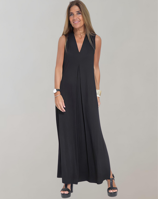 Schlankmachendes V-Ausschnitt Maxi Kleid - Sommerkleid Baumwolle