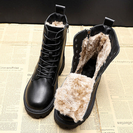 Schwarze Leder Winterstiefel Damen