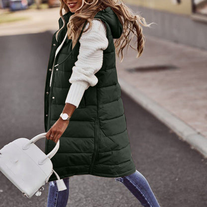 Lange Damen Steppweste mit Kapuze - Winterjacke