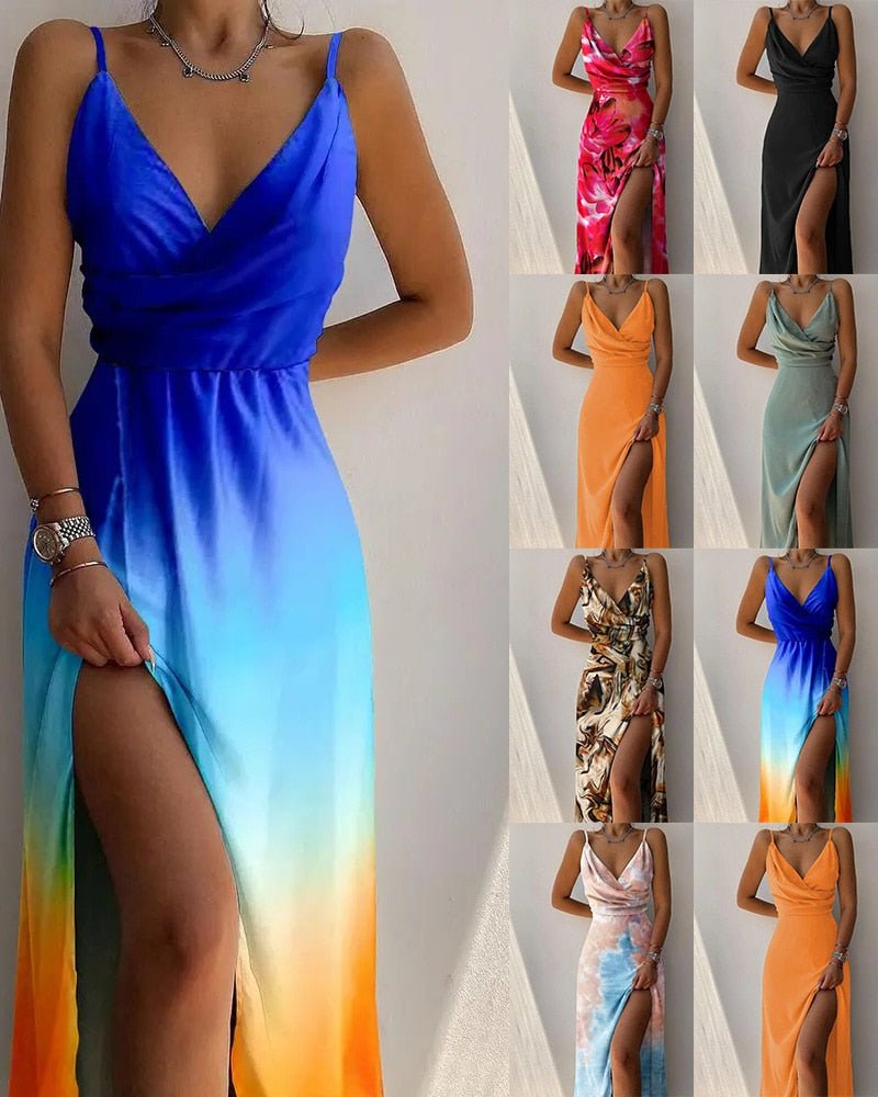 Maxikleid Tropisches Muster Sommerkleid Damen Lang