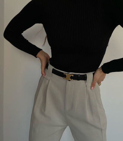 Veganer Damen Gürtel Schwarz - Eleganter Ledergürtel mit Goldener Schnalle
