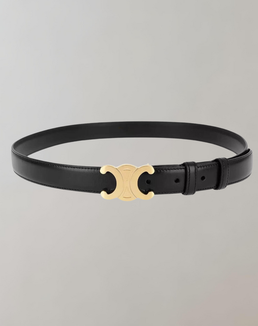 Veganer Damen Gürtel Schwarz - Eleganter Ledergürtel mit Goldener Schnalle