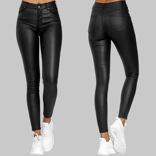 Schwarze Skinny Lederhose Herren Damen - Enganliegende Lederhose mit Stretch