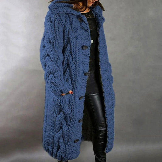 Kuscheliger Strickmantel Damen Warmer Wintermantel mit Kapuze