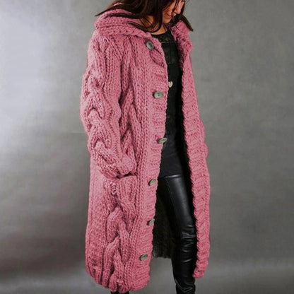 Kuscheliger Strickmantel Damen Warmer Wintermantel mit Kapuze