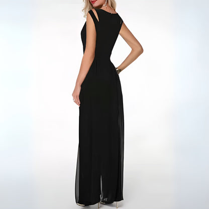 Eleganter Jumpsuit Ärmelloser Abend-Overall mit weiten Hosenbeinen