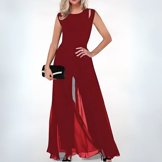 Eleganter Jumpsuit Ärmelloser Abend-Overall mit weiten Hosenbeinen