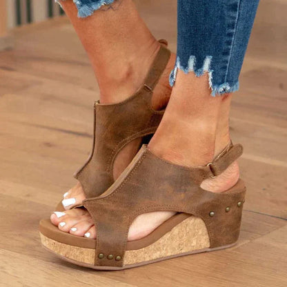 Komfortable Keilsandalen Damen - Eleganter Sommer-Schuh mit Klettverschluss