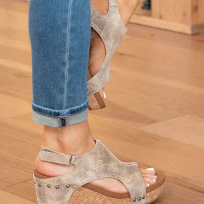 Komfortable Keilsandalen Damen - Eleganter Sommer-Schuh mit Klettverschluss