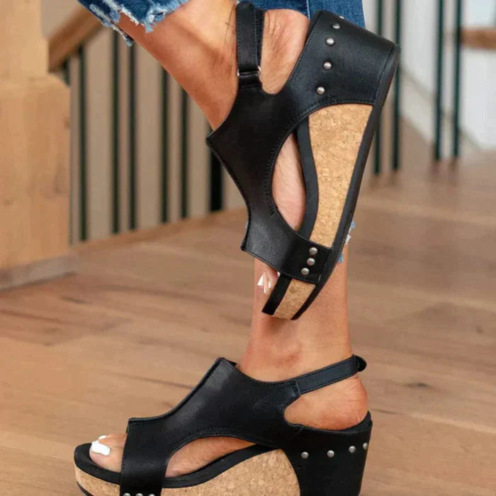 Komfortable Keilsandalen Damen - Eleganter Sommer-Schuh mit Klettverschluss