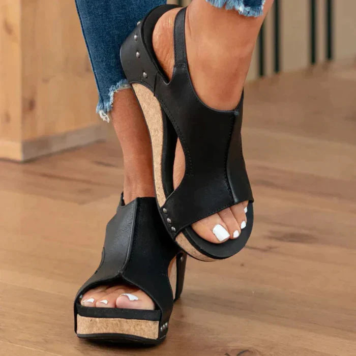 Komfortable Keilsandalen Damen - Eleganter Sommer-Schuh mit Klettverschluss
