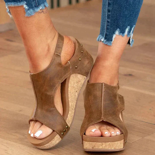 Komfortable Keilsandalen Damen - Eleganter Sommer-Schuh mit Klettverschluss