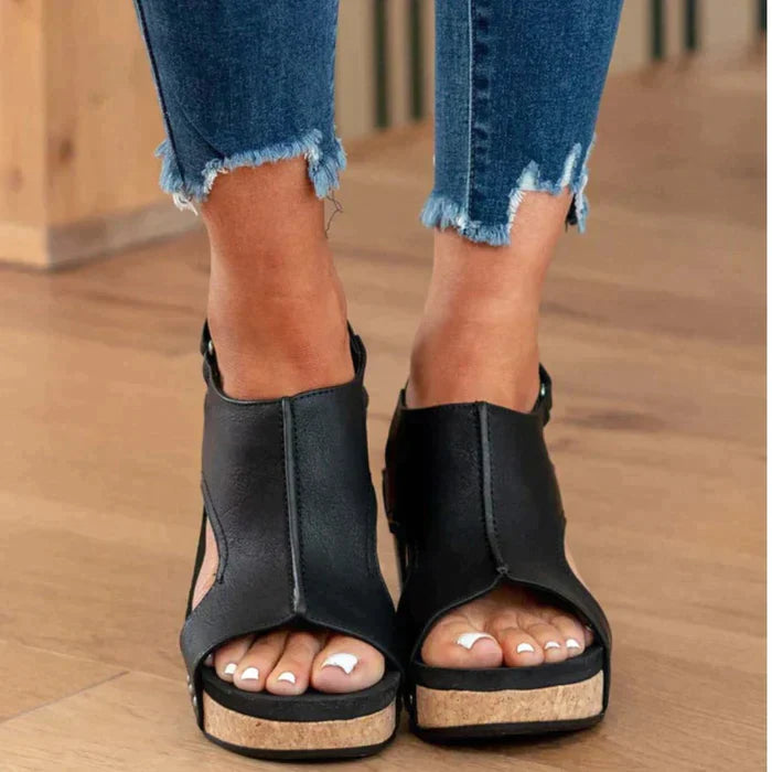 Komfortable Keilsandalen Damen - Eleganter Sommer-Schuh mit Klettverschluss