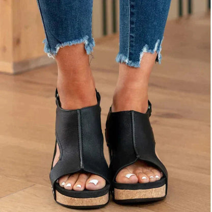 Komfortable Keilsandalen Damen - Eleganter Sommer-Schuh mit Klettverschluss