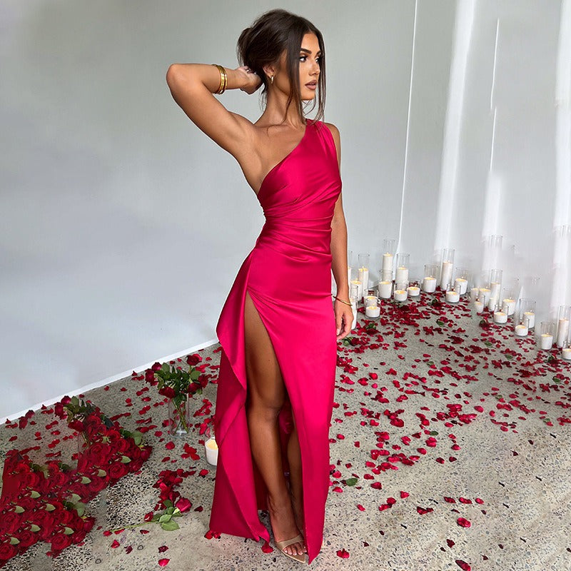 Maxikleid Sommerkleid Schulterfrei Elegantes Polyester Kleid