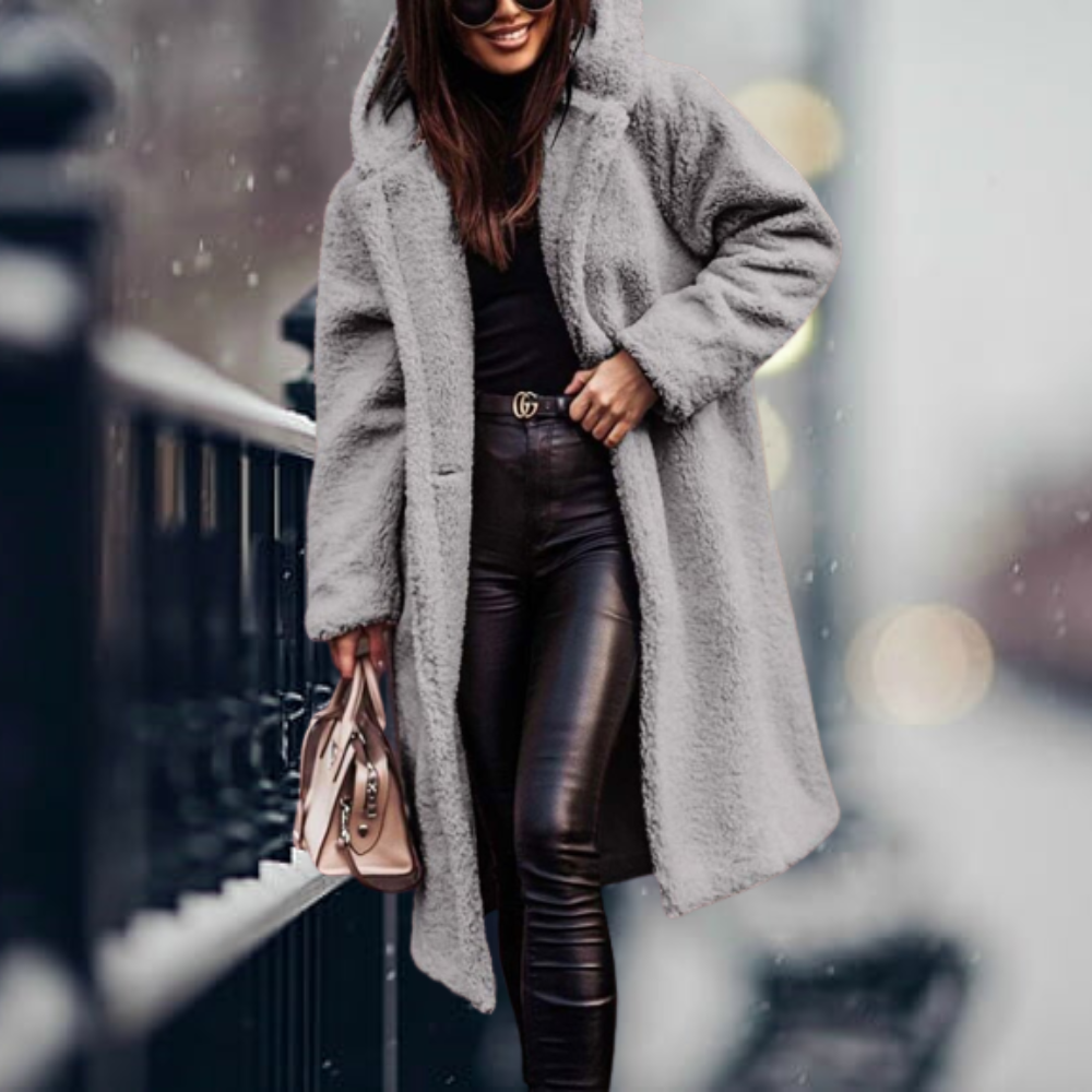 Kuschelige Kunstfell-Kapuzenjacke Flauschige Eleganz für Frühling & Herbst