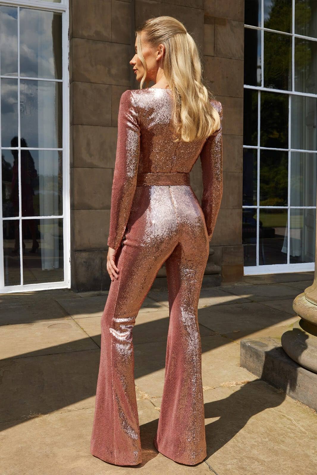 Pailletten Jumpsuit Langarm - Glamouröser Festtags-Overall