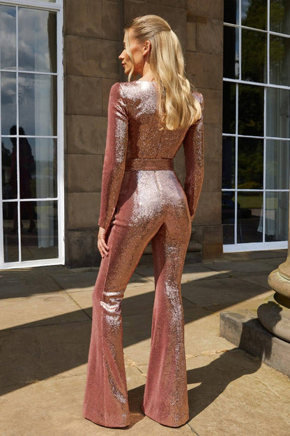 Pailletten Jumpsuit Langarm - Glamouröser Festtags-Overall