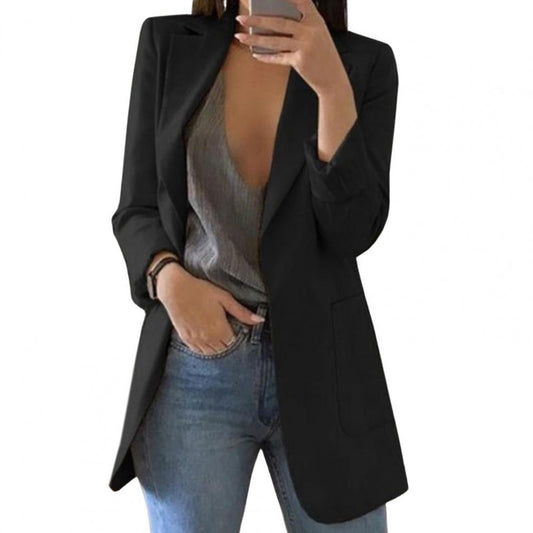 Damen Blazer Jacke mit großen Taschen - Herbstmode Polyester