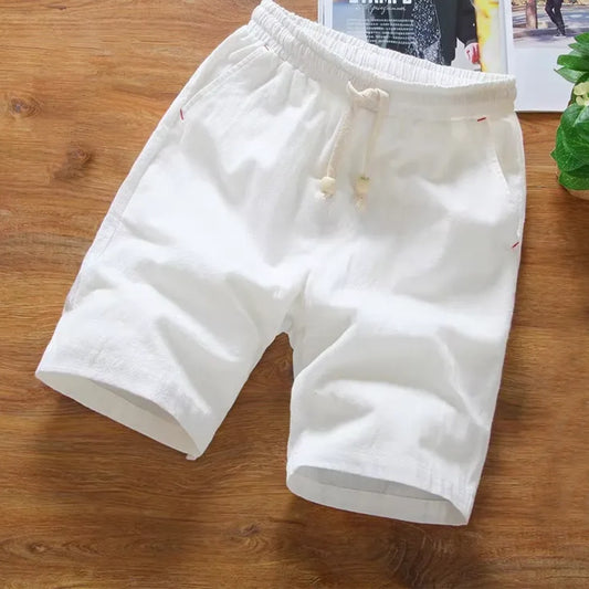 Herren Sommer-Shorts aus Baumwolle und Leinen Atmungsaktive, lockere Freizeithose im Retro-Stil Knielange Trend-Shorts