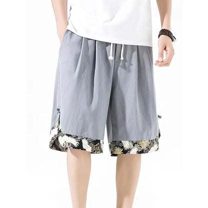 Herren Sommer-Shorts aus Baumwolle und Leinen Weite, lässige Strandhose Atmungsaktive Oversize-Caprihose